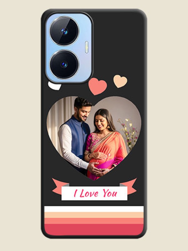 Custom Love Shaped Photo with Colorful Stripes on Personalised Space Black Soft Matte Cases - Realme Narzo N55
