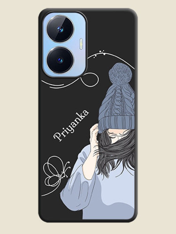 Custom Girl With Blue Winter Outfiit Custom Text Design On Space Black Personalized Soft Matte Phone Covers -Realme Narzo N55