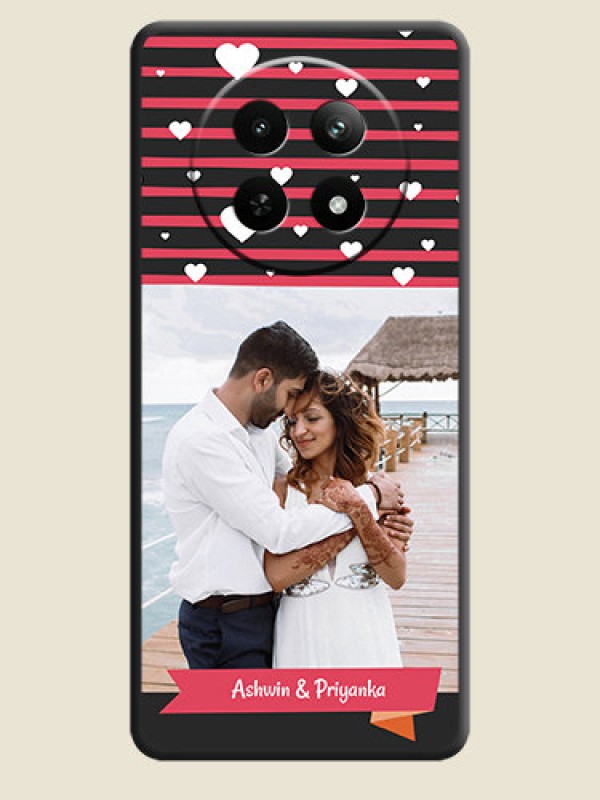 Custom White Color Love Symbols with Pink Lines Pattern on Space Black Custom Soft Matte Phone Cases - Realme Narzo N65 5G