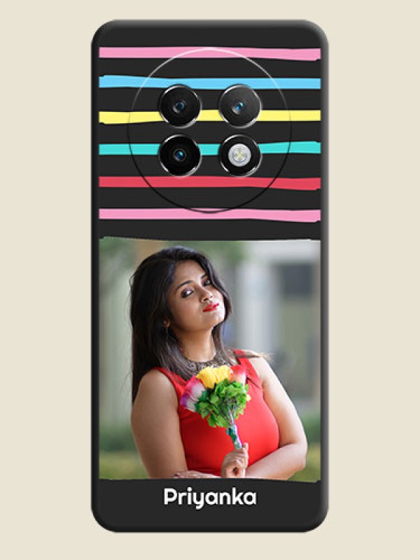 Custom Multicolor Lines with Image On Space Black Custom Soft Matte Mobile Back Cover - Realme P1 Speed 5G