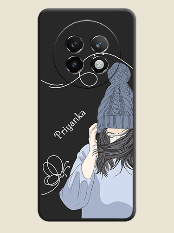 Custom Girl With Blue Winter Outfiit Custom Text Design On Space Black Custom Soft Matte Mobile Back Cover - Realme P1 Speed 5G