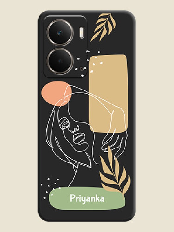 Custom Custom Text With Line Art Of Women & Leaves Design On Space Black Custom Soft Matte Mobile Back Cover - Realme P3 5G