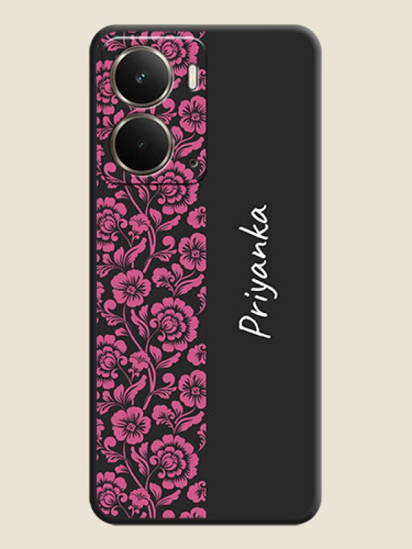 Custom Pink Floral Pattern Design With Custom Text On Space Black Custom Soft Matte Mobile Back Cover - Realme P3 5G