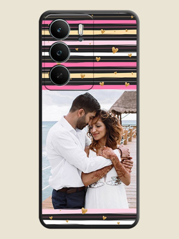 Custom Multicolor Lines and Golden Love Symbols Design on Photo On Space Black Custom Soft Matte Mobile Back Cover - Realme P3 Lite 5G