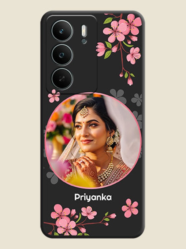 Custom Round Image with Pink Color Floral Design on Photo On Space Black Custom Soft Matte Mobile Back Cover - Realme P3 Lite 5G