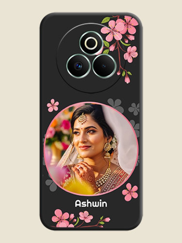 Custom Round Image with Pink Color Floral Design on Photo On Space Black Custom Soft Matte Mobile Back Cover - Realme P3 Pro 5G