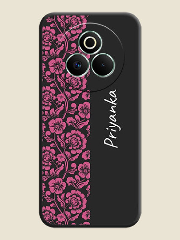 Custom Pink Floral Pattern Design With Custom Text On Space Black Custom Soft Matte Mobile Back Cover - Realme P3 Pro 5G
