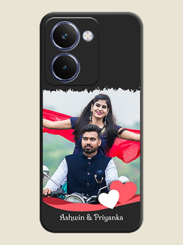 Custom Pin Color Love Shaped Ribbon Design with Text On Space Black Custom Soft Matte Mobile Back Cover - Realme P3 Ultra 5G