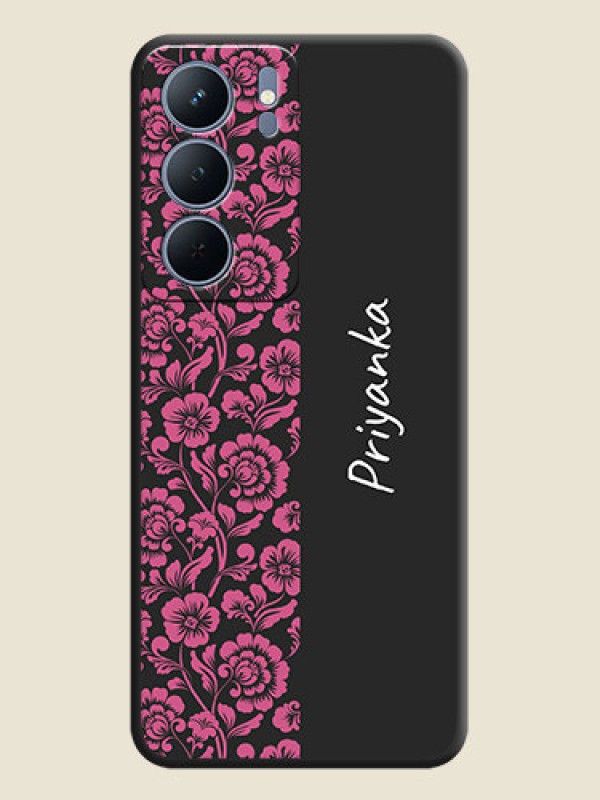 Custom Pink Floral Pattern Design With Custom Text On Space Black Custom Soft Matte Mobile Back Cover - Realme P3x 5G
