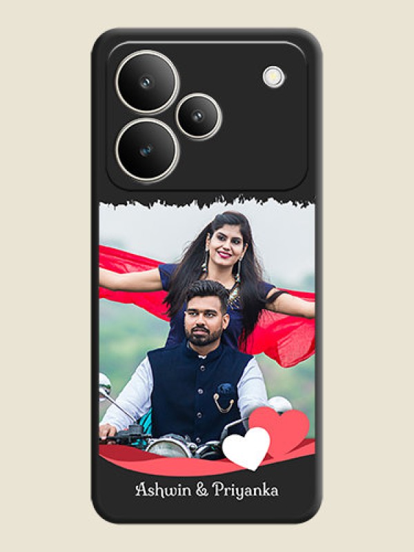 Custom Pin Color Love Shaped Ribbon Design with Text On Space Black Custom Soft Matte Mobile Back Cover - Realme P4 5G