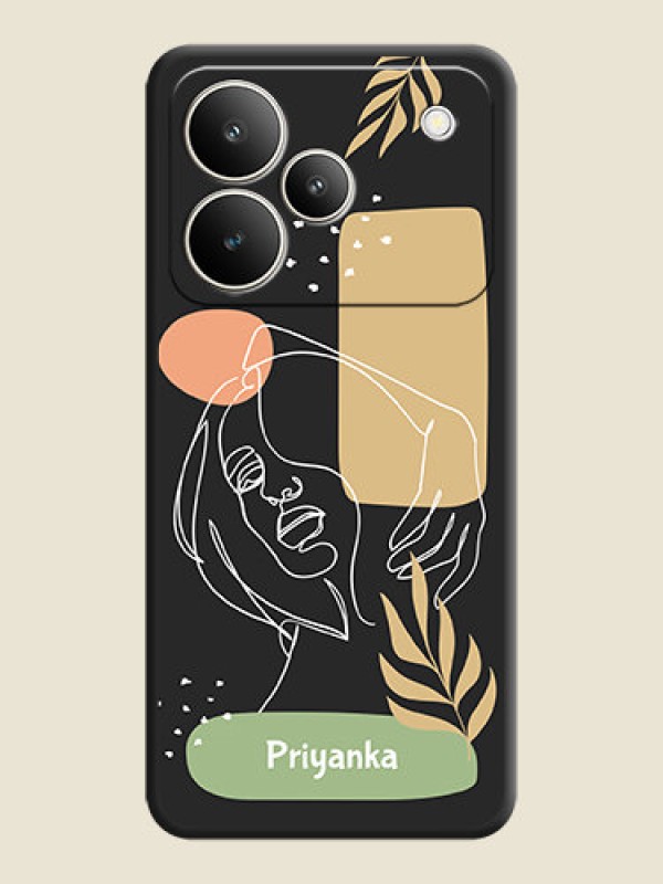 Custom Custom Text With Line Art Of Women & Leaves Design On Space Black Custom Soft Matte Mobile Back Cover - Realme P4 5G