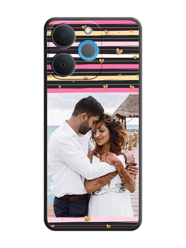 Custom Multicolor Lines and Golden Love Symbols Design on Photo On Space Black Custom Soft Matte Mobile Back Cover - Realme P4 Lite 4G