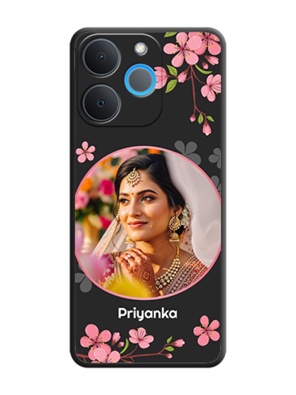 Custom Round Image with Pink Color Floral Design on Photo On Space Black Custom Soft Matte Mobile Back Cover - Realme P4 Lite 4G