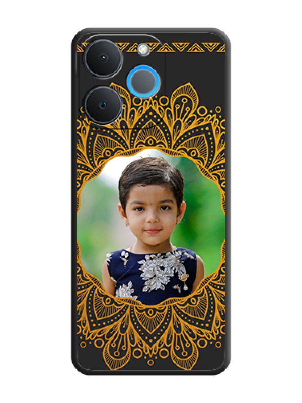 Custom Round Image with Floral Design On Space Black Custom Soft Matte Mobile Back Cover - Realme P4 Lite 4G