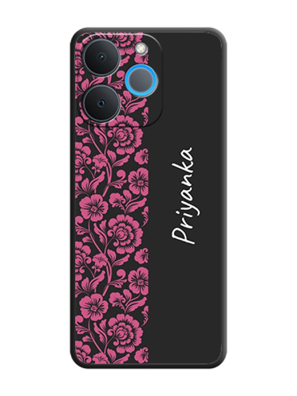 Custom Pink Floral Pattern Design With Custom Text On Space Black Custom Soft Matte Mobile Back Cover - Realme P4 Lite 4G