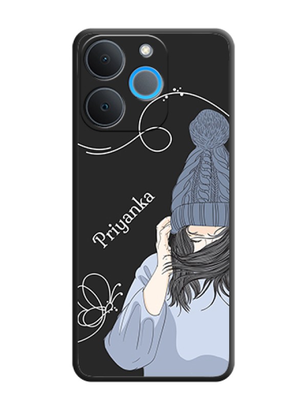 Custom Girl With Blue Winter Outfiit Custom Text Design On Space Black Custom Soft Matte Mobile Back Cover - Realme P4 Lite 4G