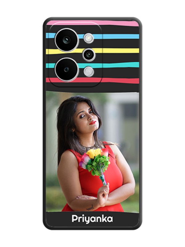Custom Multicolor Lines with Image On Space Black Custom Soft Matte Mobile Back Cover - Realme P4 Power 5G