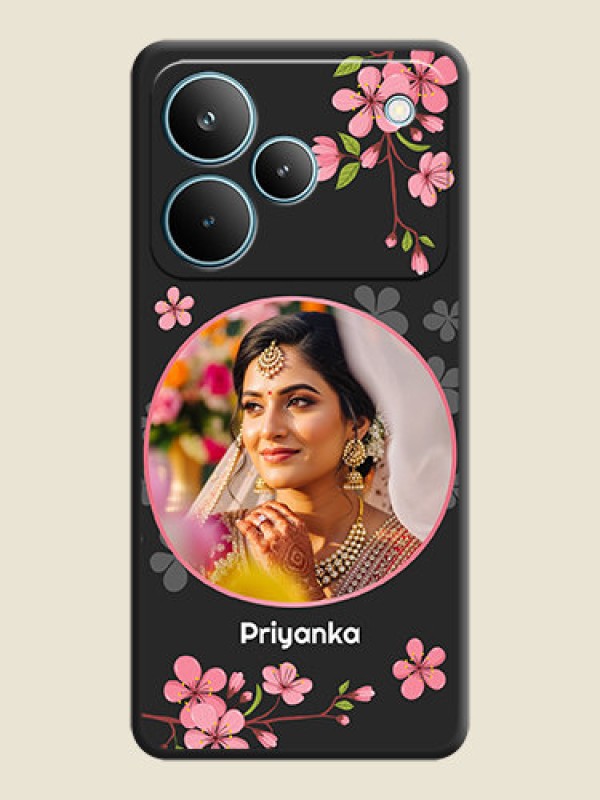 Custom Round Image with Pink Color Floral Design on Photo On Space Black Custom Soft Matte Mobile Back Cover - Realme P4 Pro 5G