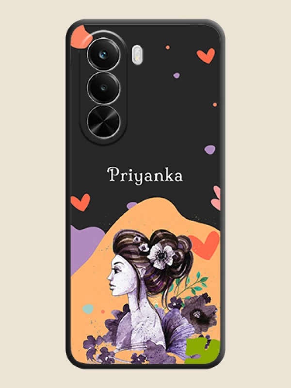 Custom Namecase For Her With Fancy Lady Image On Space Black Custom Soft Matte Mobile Back Cover - Realme P4X 5G