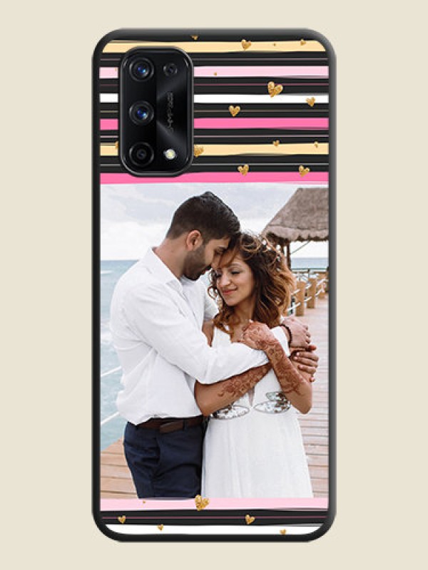 Custom Multicolor Lines and Golden Love Symbols Design on Photo on Space Black Soft Matte Mobile Cover - Realme X7 Pro