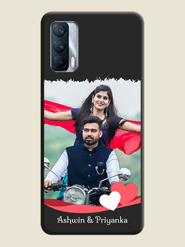 Custom Pin Color Love Shaped Ribbon Design with Text on Space Black Custom Soft Matte Phone Back Cover - Realme X7