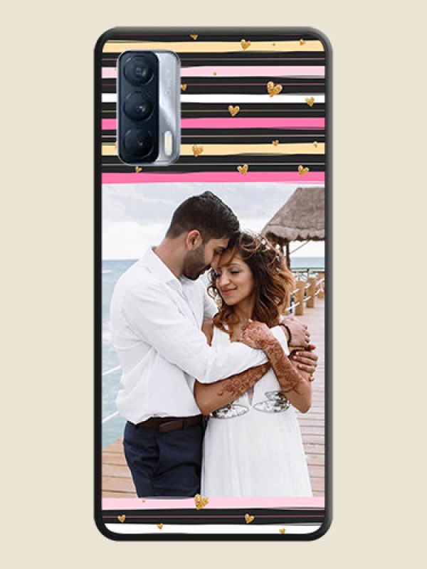 Custom Multicolor Lines and Golden Love Symbols Design on Photo on Space Black Soft Matte Mobile Cover - Realme X7