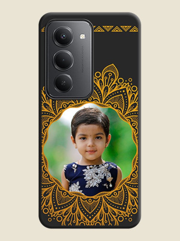 Custom Round Image with Floral Design On Space Black Custom Soft Matte Mobile Back Cover - Redmi 15 5G