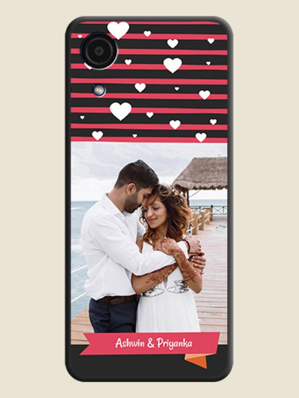 Custom White Color Love Symbols with Pink Lines Pattern on Space Black Custom Soft Matte Phone Cases - Galaxy A03 Core
