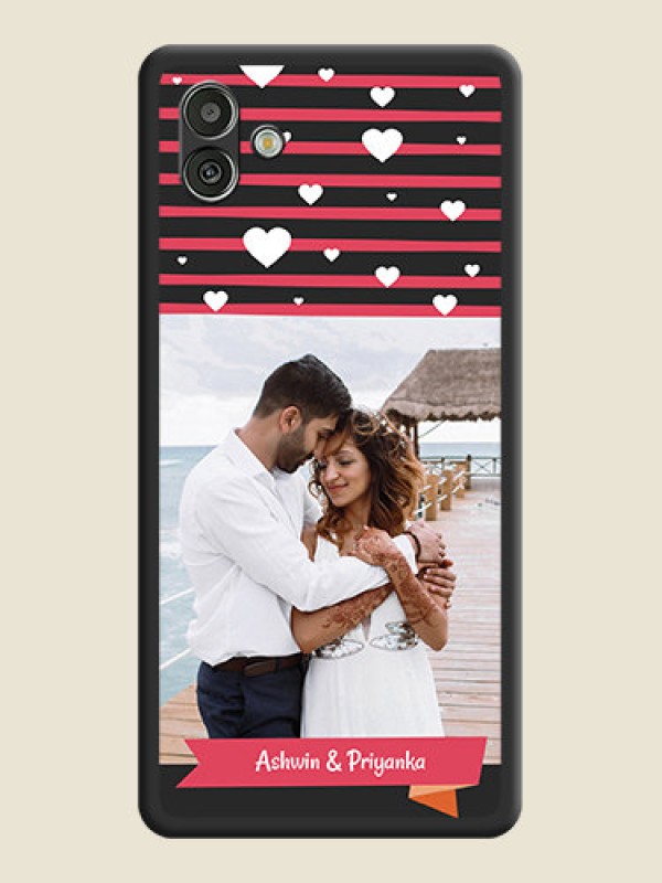 Custom White Color Love Symbols with Pink Lines Pattern on Space Black Custom Soft Matte Phone Cases - Samsung Galaxy A04