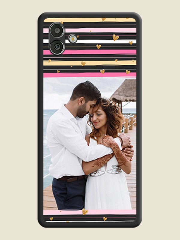 Custom Multicolor Lines and Golden Love Symbols Design on Photo on Space Black Soft Matte Mobile Cover - Samsung Galaxy A04