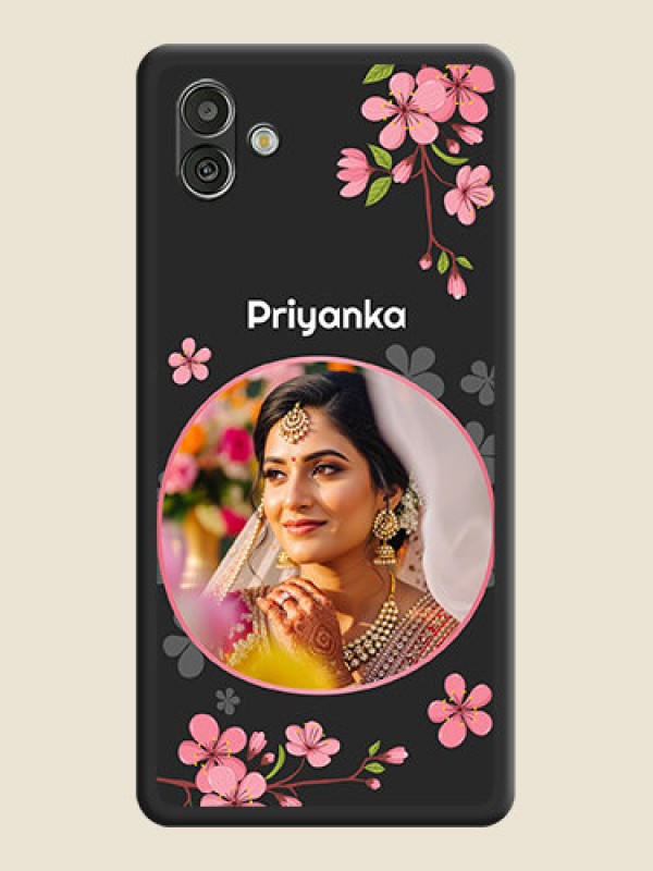 Custom Round Image with Pink Color Floral Design on Photo on Space Black Soft Matte Back Cover - Samsung Galaxy A04