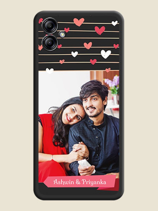Custom Love Pattern with Name on Pink Ribbon  on Photo on Space Black Soft Matte Back Cover - Samsung Galaxy A04e