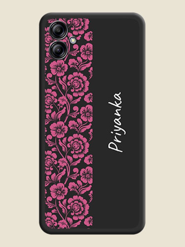 Custom Pink Floral Pattern Design With Custom Text On Space Black Personalized Soft Matte Phone Covers -Samsung Galaxy A04E