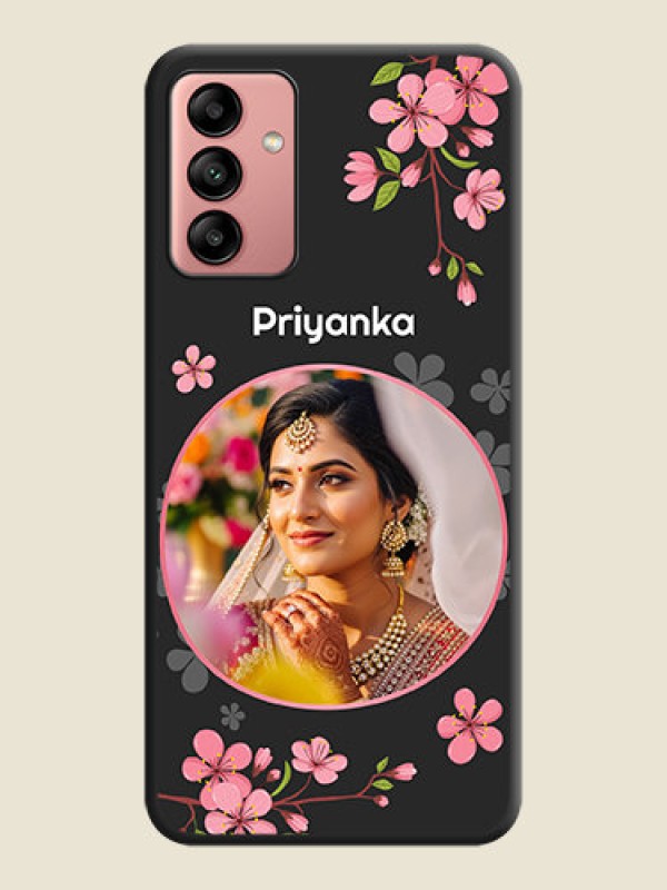Custom Round Image with Pink Color Floral Design on Photo on Space Black Soft Matte Back Cover - Galaxy A04s