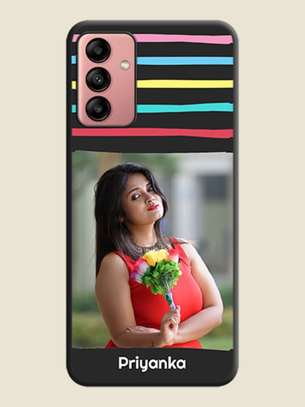 Custom Multicolor Lines with Image on Space Black Personalized Soft Matte Phone Covers - Galaxy A04s