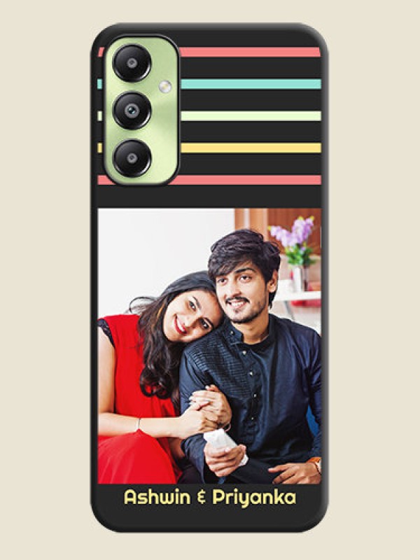 Custom Color Stripes with Photo and Text on Photo  On Space Black Custom Soft Matte Mobile Back Cover - Galaxy A05s