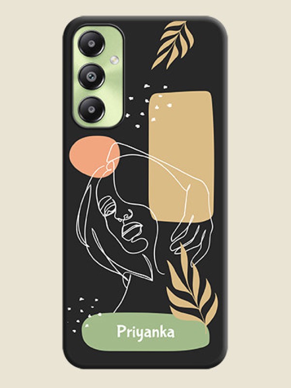 Custom Custom Text With Line Art Of Women & Leaves Design On Space Black Custom Soft Matte Mobile Back Cover - Galaxy A05s