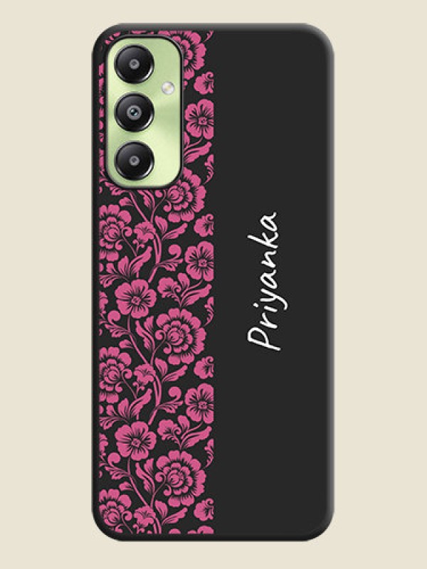 Custom Pink Floral Pattern Design With Custom Text On Space Black Custom Soft Matte Mobile Back Cover - Galaxy A05s