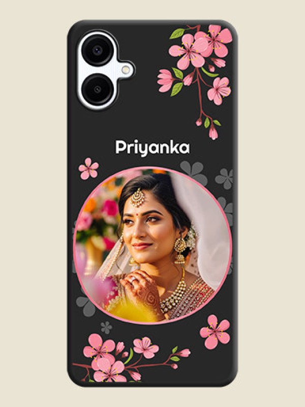 Custom Round Image with Pink Color Floral Design on Photo On Space Black Custom Soft Matte Mobile Back Cover - Galaxy A06