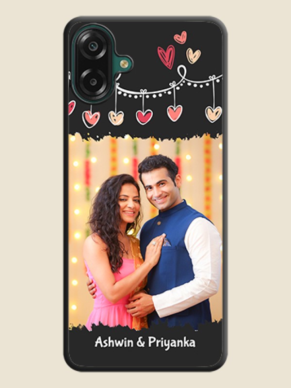 Custom Pink Love Hangings with Name On Space Black Custom Soft Matte Mobile Back Cover - Samsung Galaxy A07