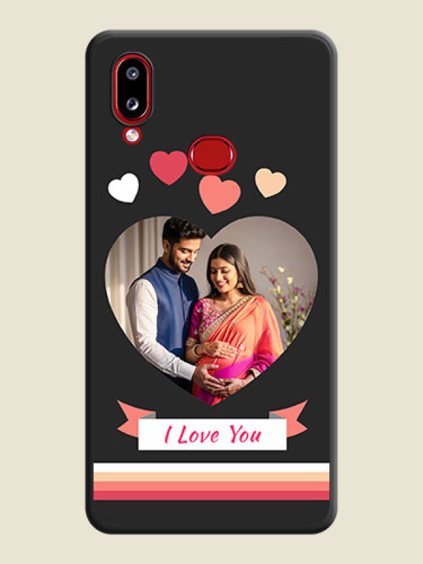 Custom Love Shaped Photo with Colorful Stripes on Personalised Space Black Soft Matte Cases - Galaxy A10s