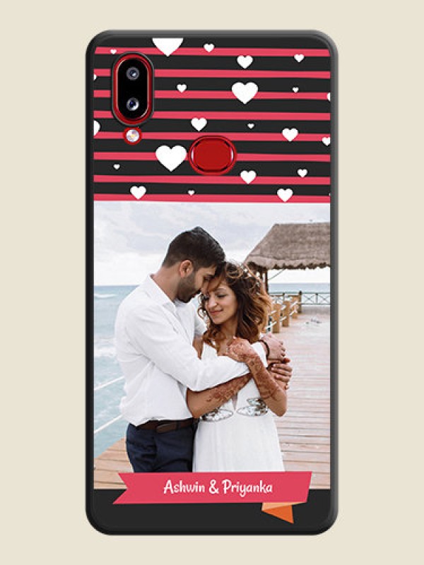 Custom White Color Love Symbols with Pink Lines Pattern on Space Black Custom Soft Matte Phone Cases - Galaxy A10s