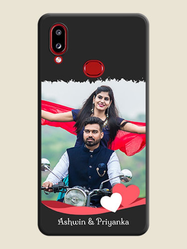 Custom Pin Color Love Shaped Ribbon Design with Text on Space Black Custom Soft Matte Phone Back Cover - Galaxy A10s
