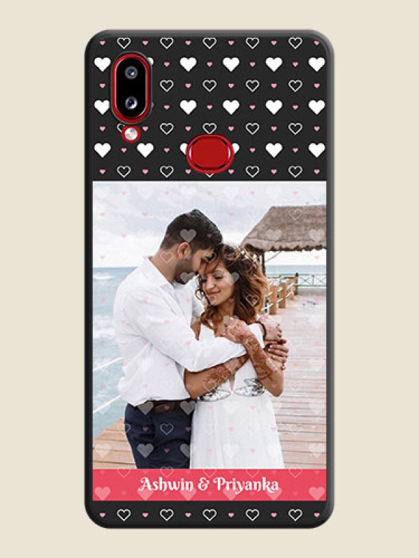 Custom White Color Love Symbols with Text Design on Photo on Space Black Soft Matte Phone Cover - Galaxy A10s