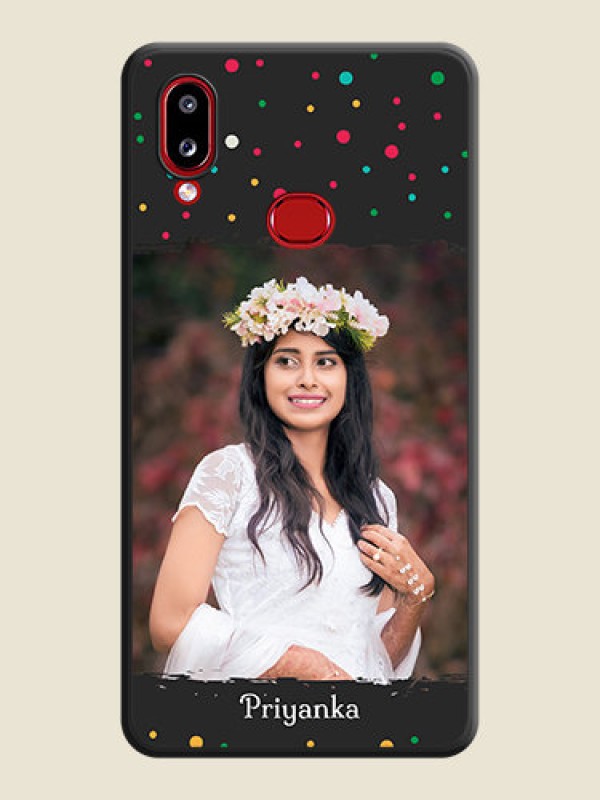 Custom Multicolor Dotted Pattern with Text on Space Black Custom Soft Matte Phone Back Cover - Galaxy A10s