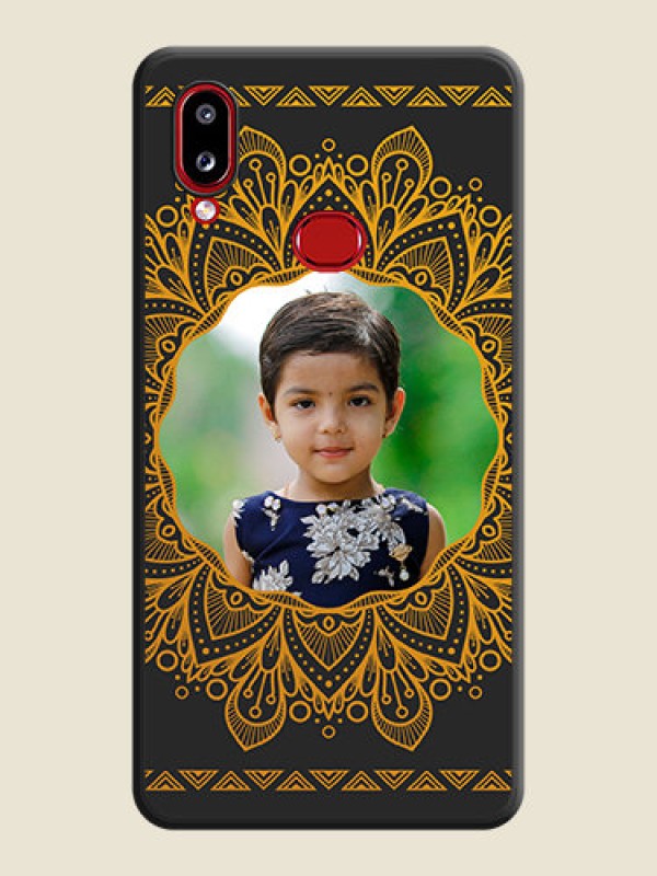 Custom Round Image with Floral Design on Photo on Space Black Soft Matte Mobile Cover - Galaxy A10s