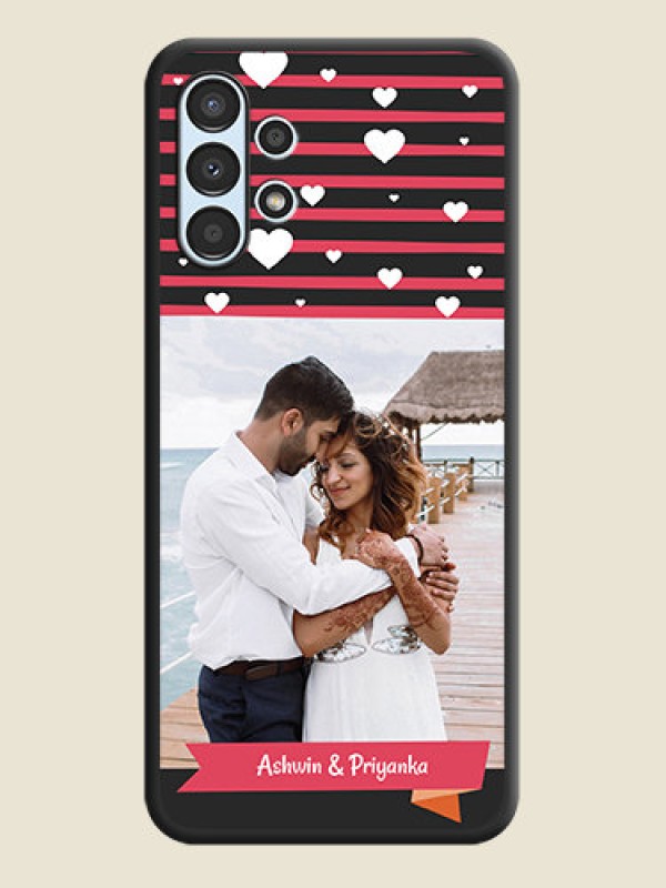 Custom White Color Love Symbols with Pink Lines Pattern on Space Black Custom Soft Matte Phone Cases - Galaxy A13