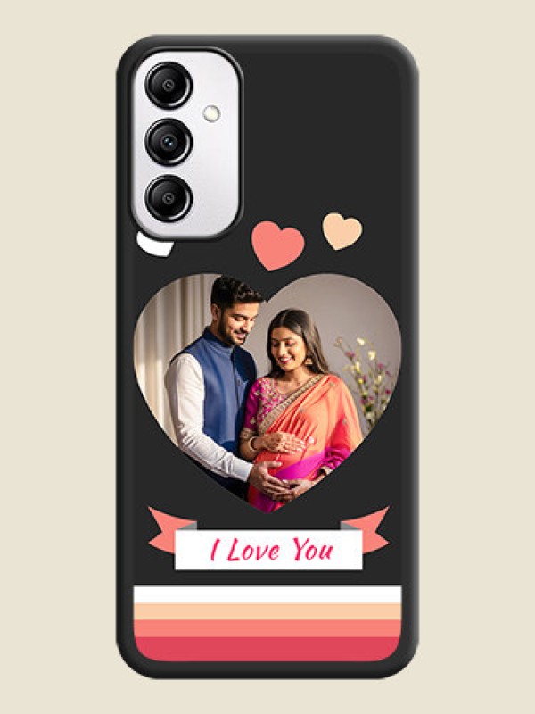 Custom Love Shaped Photo with Colorful Stripes on Personalised Space Black Soft Matte Cases -Galaxy A14 4G