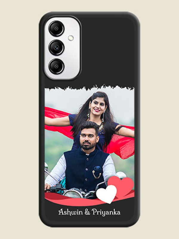 Custom Pink Color Love Shaped Ribbon Design with Text on Space Black Custom Soft Matte Phone Back Cover -Galaxy A14 4G