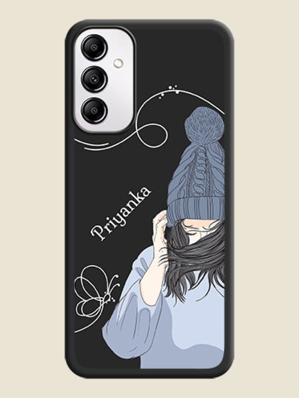 Custom Girl With Blue Winter Outfiit Custom Text Design On Space Black Personalized Soft Matte Phone Covers -AppleGalaxy A14 4G